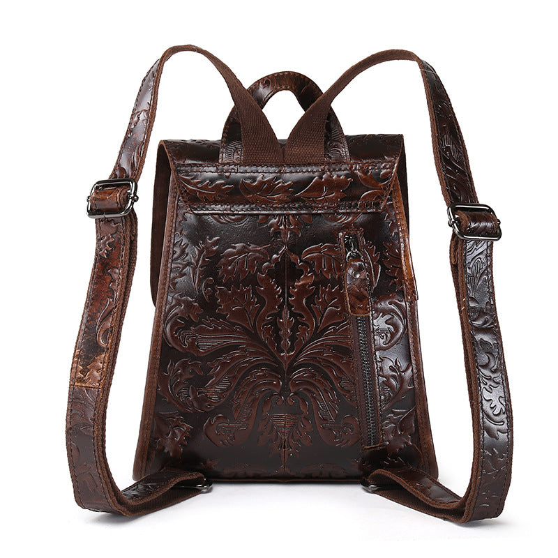 Vintage Embossed Leather Backpack – Artisan Coffee Brown