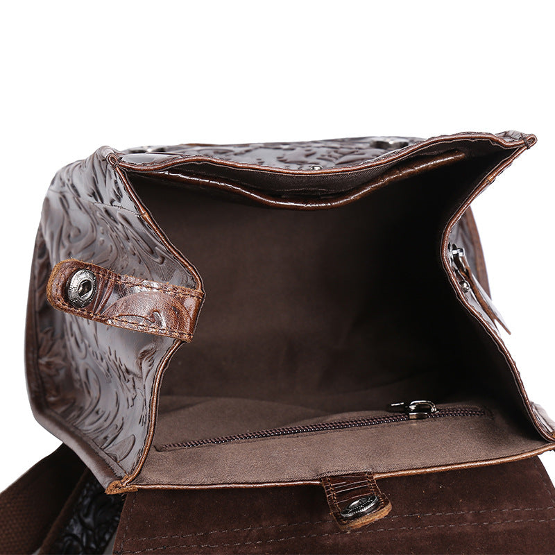 Vintage Embossed Leather Backpack – Artisan Coffee Brown