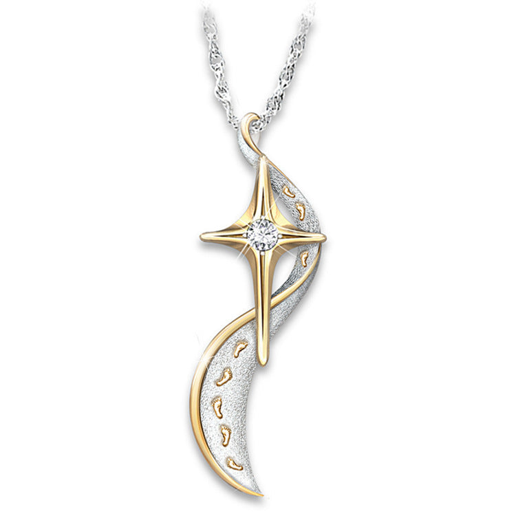 Footprint & Cross Pendant | Electroplating Cross Necklace